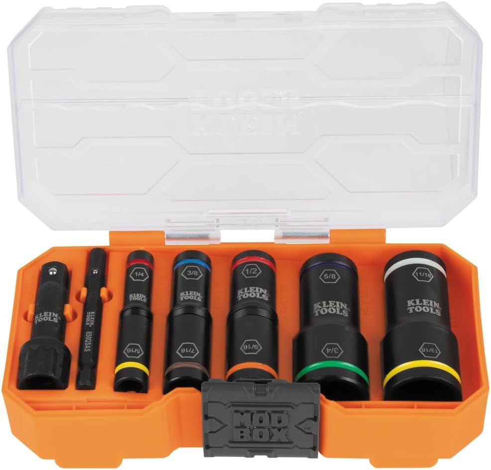KLEIN 65618 KNECT™ Flip-10 Heavy Duty Flip Impact Socket Set, SAE, 8-Piece