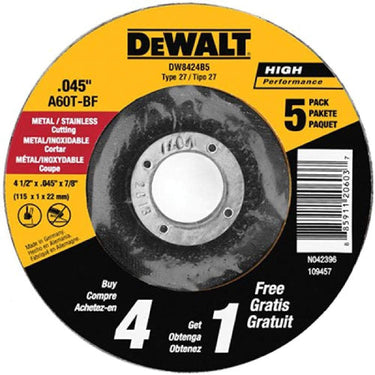 DeWalt DW8424B5 4-1/2x.045x7/8 THIN CUTTING WHL DCW 5