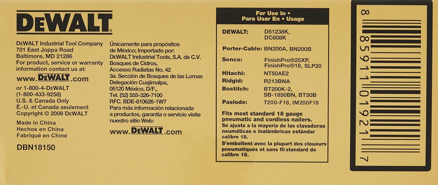 DeWalt DBN18150 1-1/2IN Galv 18Ga Brad Nails 5000 CT