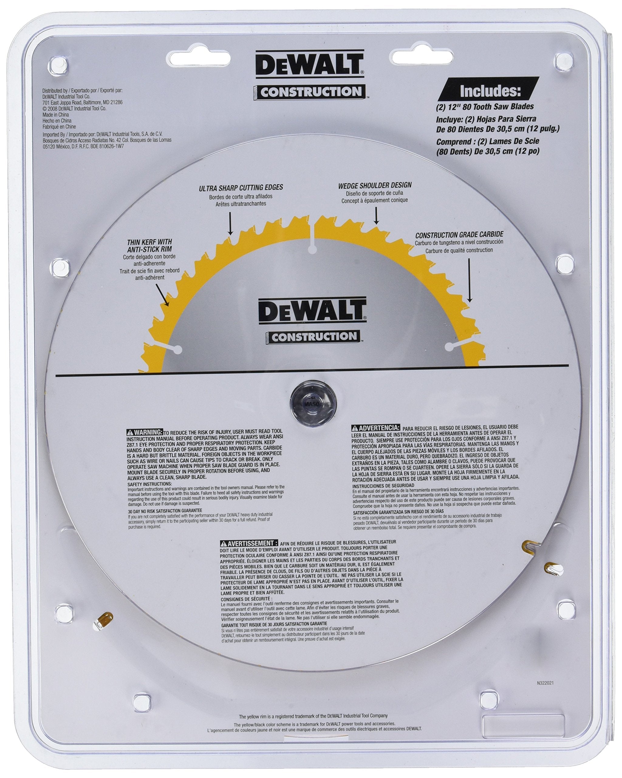 DeWalt DW3128P5D80I 12IN COMBO PACK (2) 80T SAW BLADES