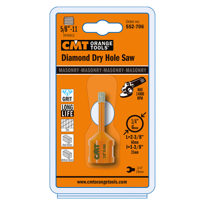 CMT 552-706 DIAMOND DRY HOLE SAW 1/4" S=5/8-11 552-706