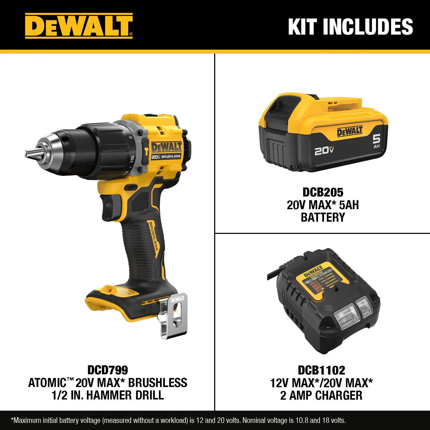 DeWalt DCD799P1 ATOMIC?20V MAX* 1/2IN HAMMER DRILLL KIT