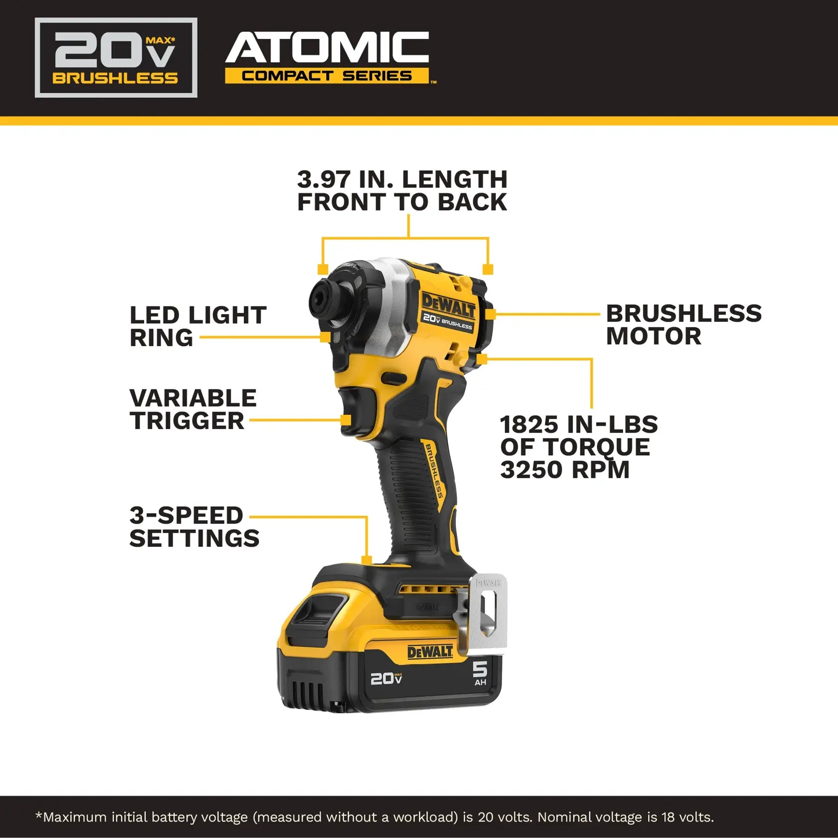DeWalt DCF850P1 DEWALT 20V MAX ATOMIC IMPACT DRIVER-5AH