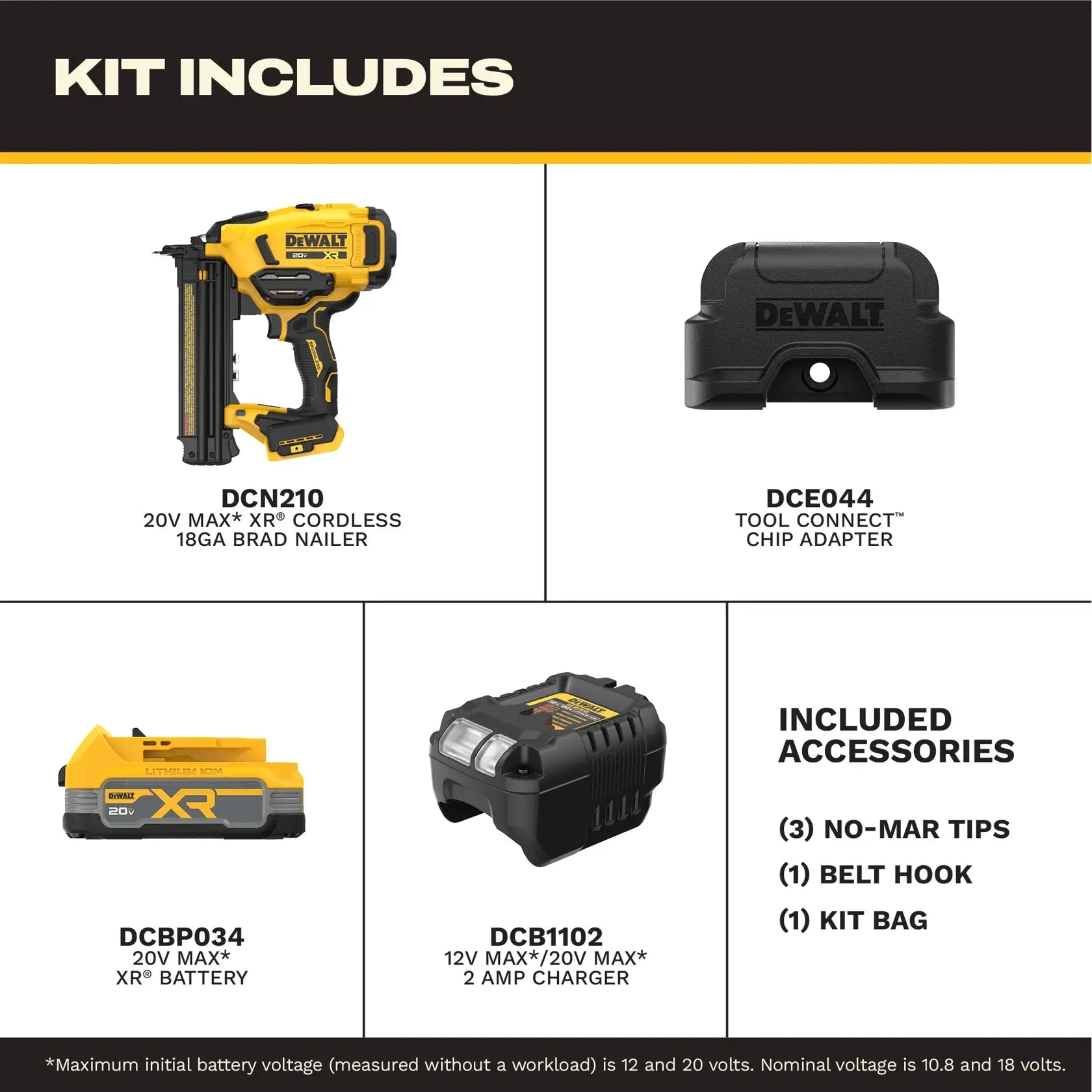 DeWalt DCN210E1 20V MAX* XR CORDLESS 18GA BRAD NAILER KIT