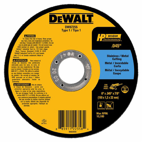 DeWalt DW8725S 6 x .045 x 7/8 HP T1 SS Cutting