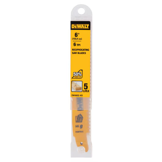 DeWalt DW4802 6IN 6TPI TAPER BK BLD-5PK