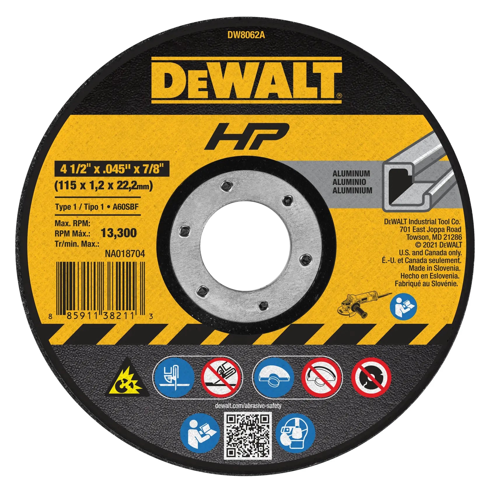 DeWalt DW8062A 4-1/2 x.045 x 7/8 HP T1 ALUMINUM CUTTING