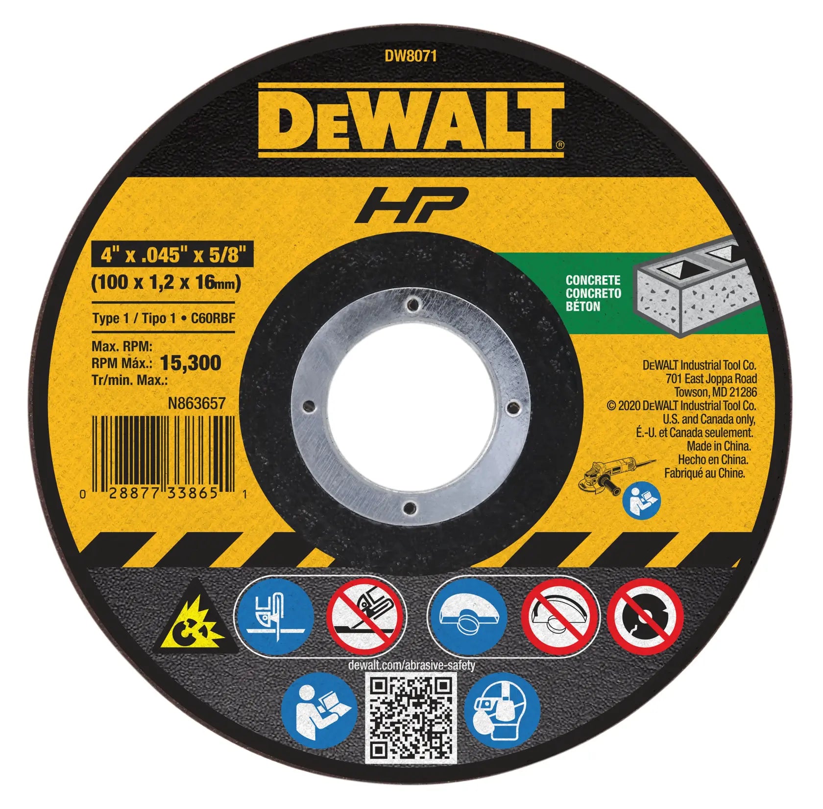 DeWalt DW8071 4 x .045 x 5/8 HP T1 Concrete Cutting