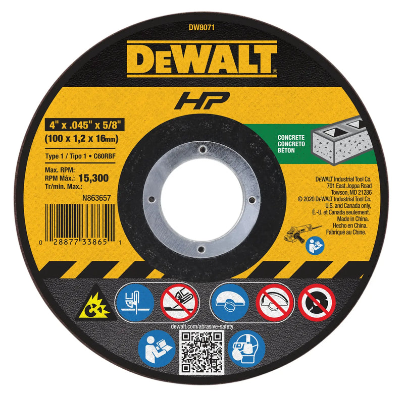 DeWalt DW8071 4 x .045 x 5/8 HP T1 Concrete Cutting