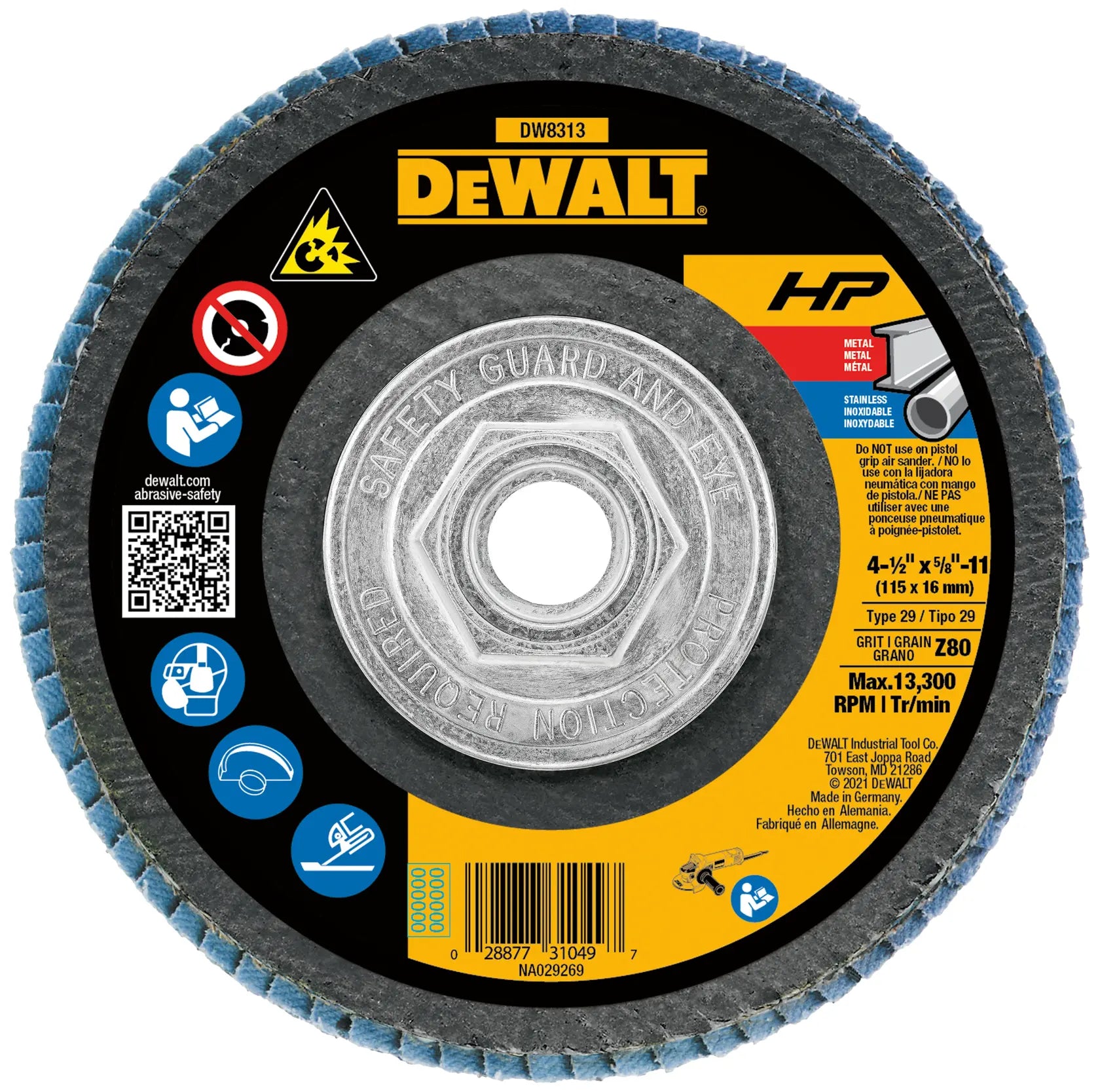 DeWalt DW8313 4-1/2 X 5/8-11 80G T29 HP FLAP