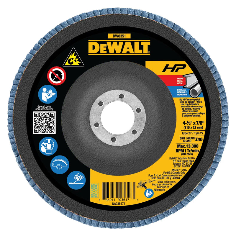 DeWalt DW8351 4-1/2 X 7/8 IN 40G T27 HP FLAP