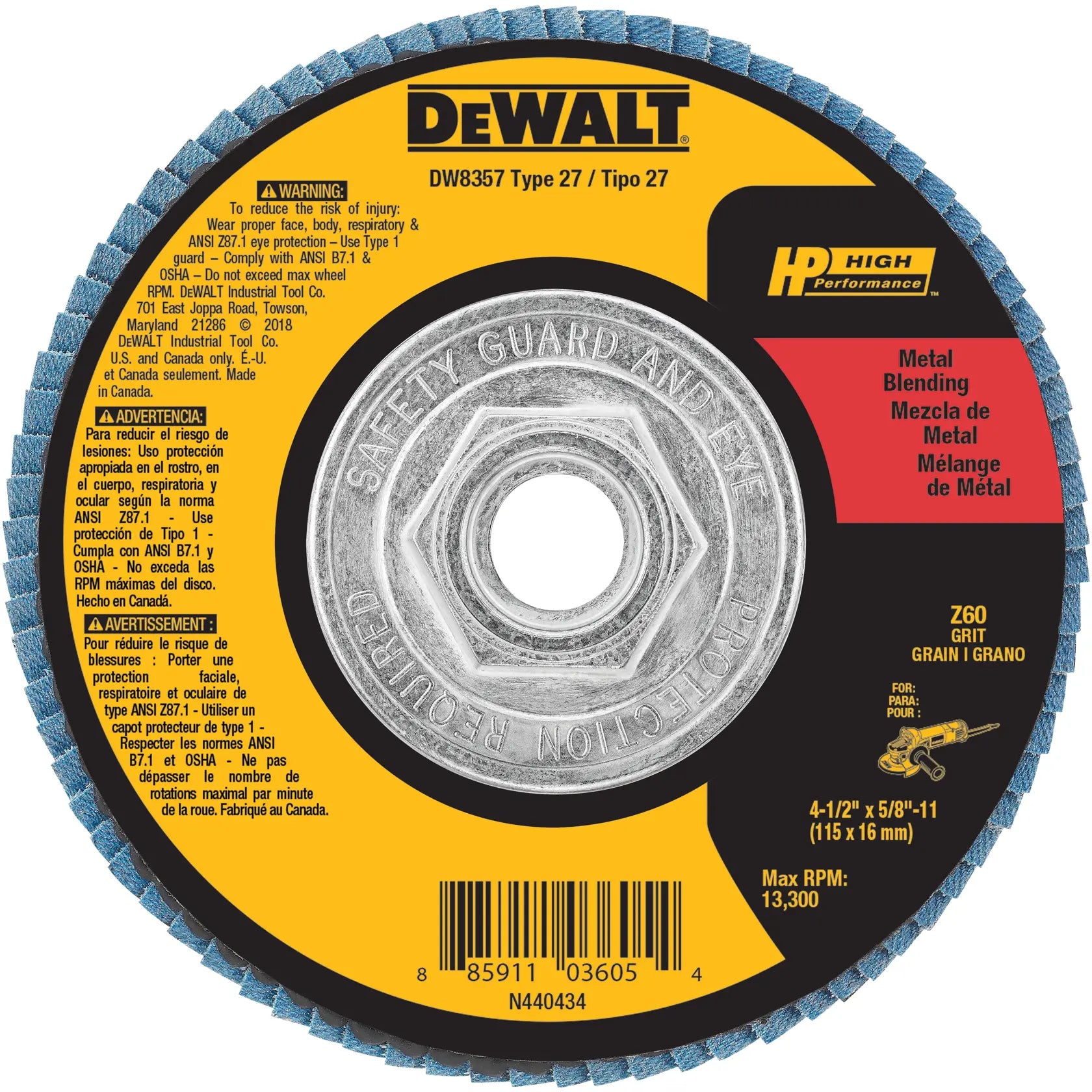 DeWalt DW8357 4-1/2 X 5/8-11 60G T27 HP FLAP