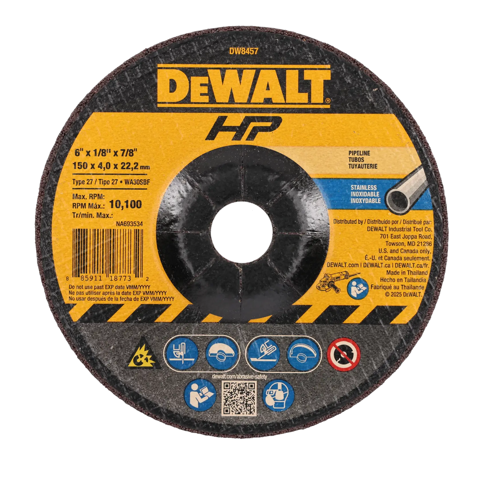 DeWalt DW8457H 6 X 1/8 X 5/8-11 IN T27 STAINLESS WHEEL