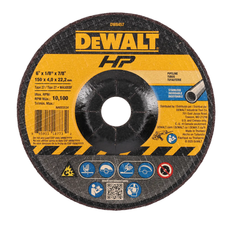 DeWalt DW8457H 6 X 1/8 X 5/8-11 IN T27 STAINLESS WHEEL