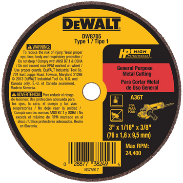 DeWalt DW8705 3 X 1/16 X 3/8 A36T