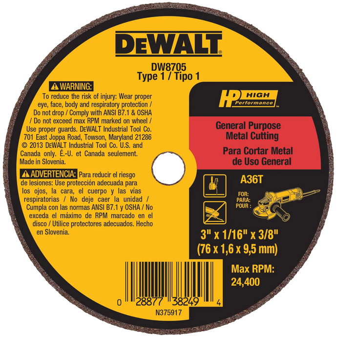 DeWalt DW8705 3 X 1/16 X 3/8 A36T