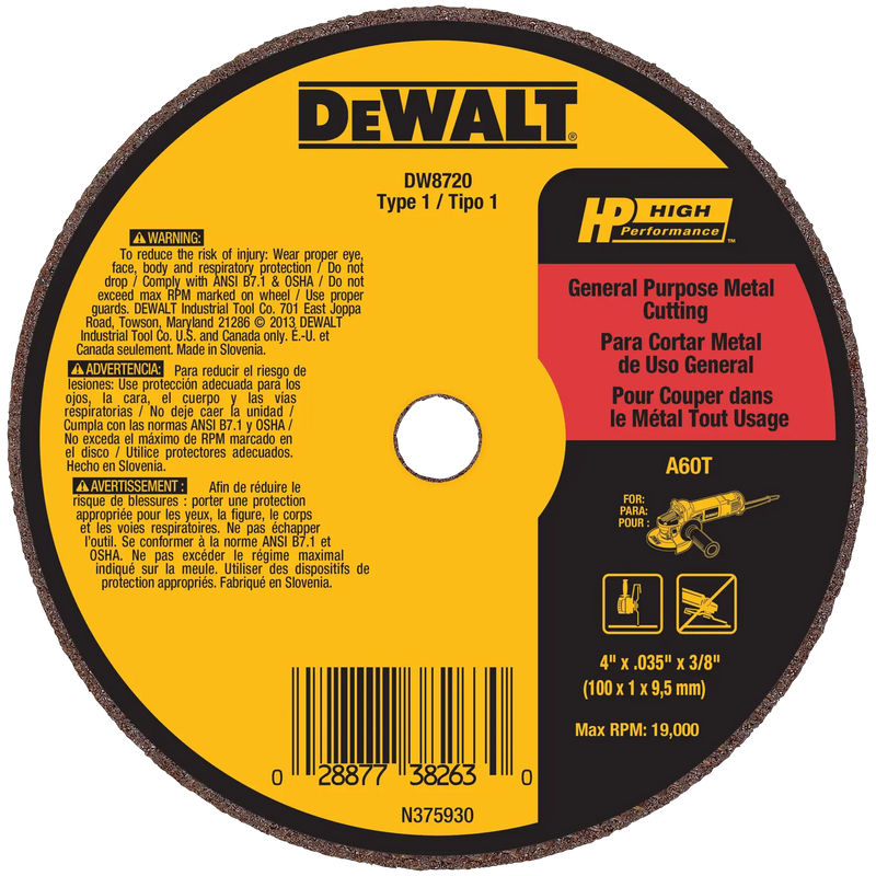 DeWalt DW8720 4 X .035 X 3/8 A60T
