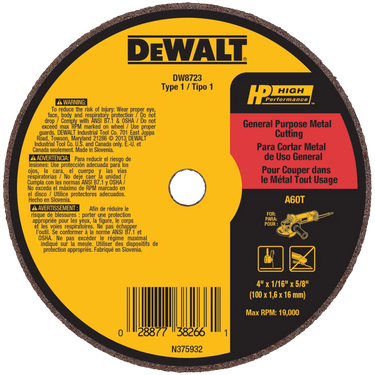 DeWalt DW8723 4 X 1/16 X 5/8 A60T