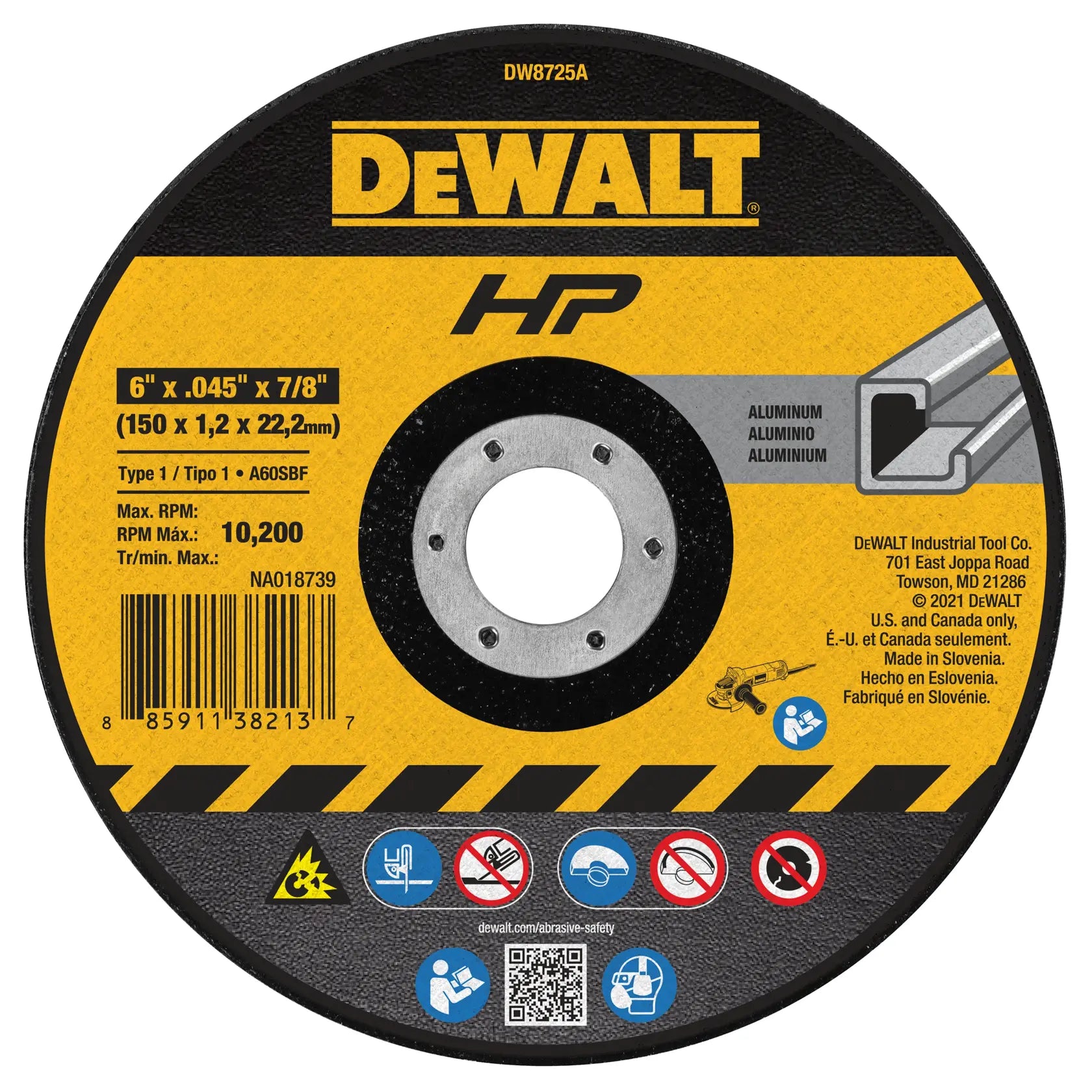 DeWalt DW8725A 6 x .045 x 7/8 HP T1 ALUMINUM CUTTING