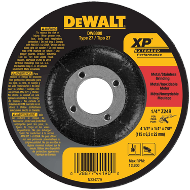 DeWalt DW8808 4-1/2 X 1/4 X 7/8 IN ZIRCONIA ABRASIVE