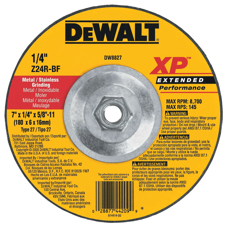 DeWalt DW8827 7IN X 1/4IN X 5/8IN-11 ZIRCONIA ABRA