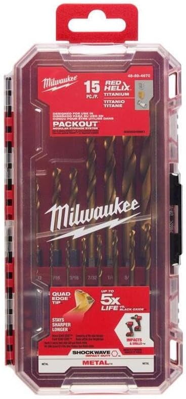 Milwaukee 48-89-4670 15PC SHOCKWAVE™ Impact Duty RED HELIX™ Titanium Drill Bit Set