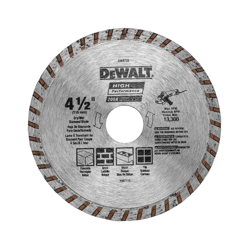 DeWalt DW4725 4-1/2IN HIGH PERF MASONRY BLADE CARDED