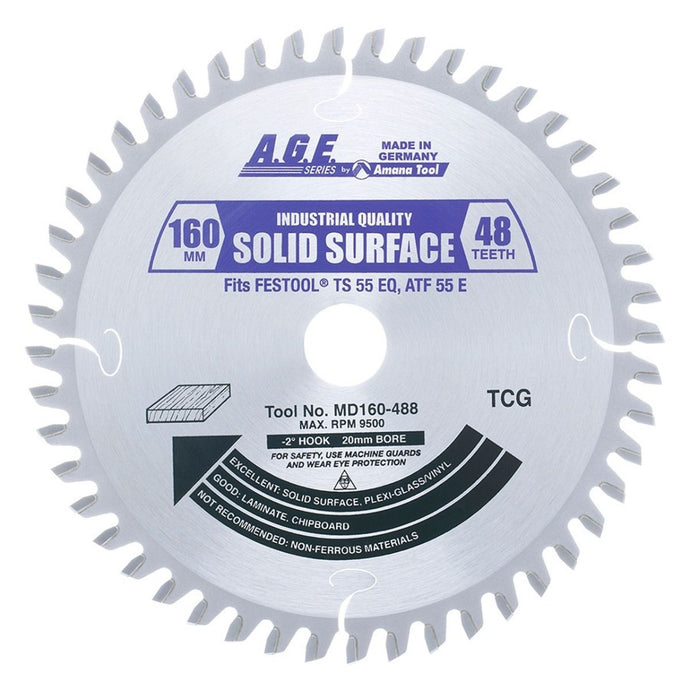 A.G.E MD160-488 6-1/4" 160MM SOLID SURFACE B=20MM T=48 M-TCG (FESTOOL TS55)