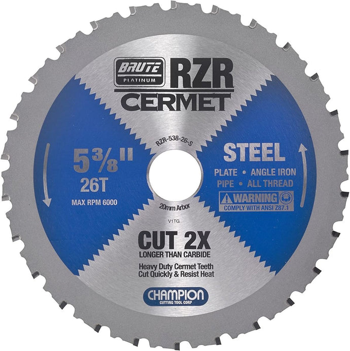 CHAMPION RZR-538-26-S CERMET CIRCULAR SAW 5-3/8"X26TX20MM