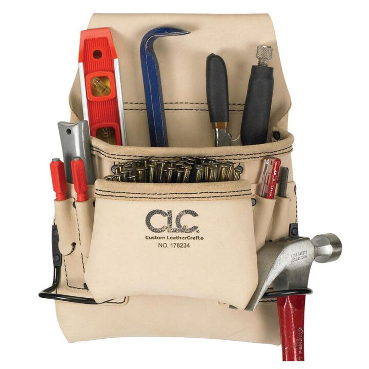 CLC 178234 8 Pocket Reversed Heavy-Duty Leather Carpenter's Nail & Tool Bag