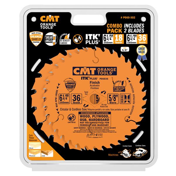 CMT P060-X02 6-1/2" 2-PC COMBO 18T FRAMING 36T FINISH B=5/8"