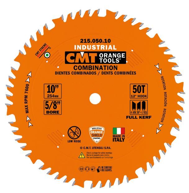 CMT 215.050.10 10" FULL-KERF INDUSTRIAL COMBINATION BLADE B=5/8" T=50 4ATB+TCG
