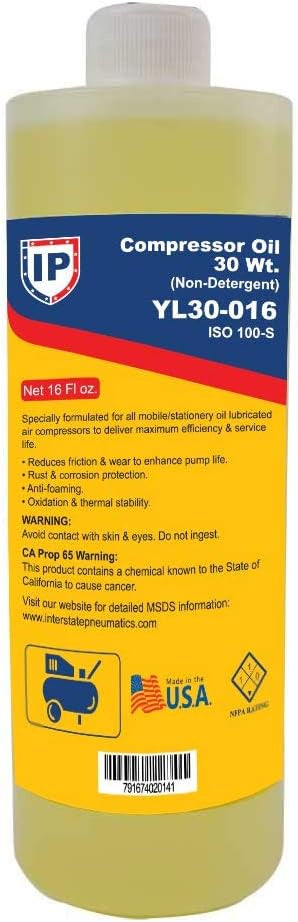 Interstate YL30-016  16oz. Non Detergent Compressor/Pressure Washer Pump Oil 30 Wt. – ISO 100-S (16 oz.) Brand: Interstate Pneumatics