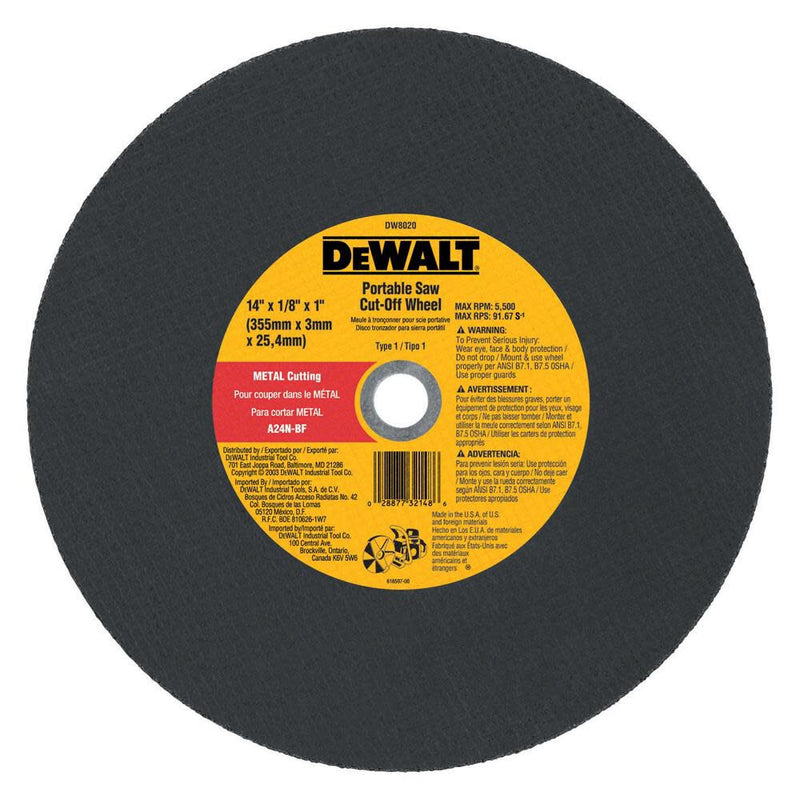 DeWalt DW8021 14X1/8X20MM METAL PORT SAW CUT-OFF WH