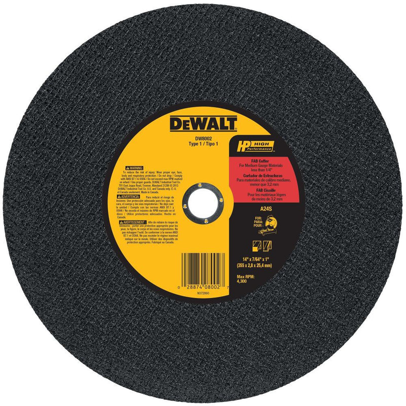 DeWalt DW8002 14 X 7/64 X 1IN BAR CUTTER CHOPSAW WHEEL