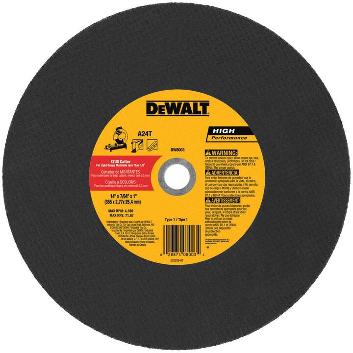 DeWalt DW8003 14X7/64X1 IN STUD CUTTING CHOP SAW WHL
