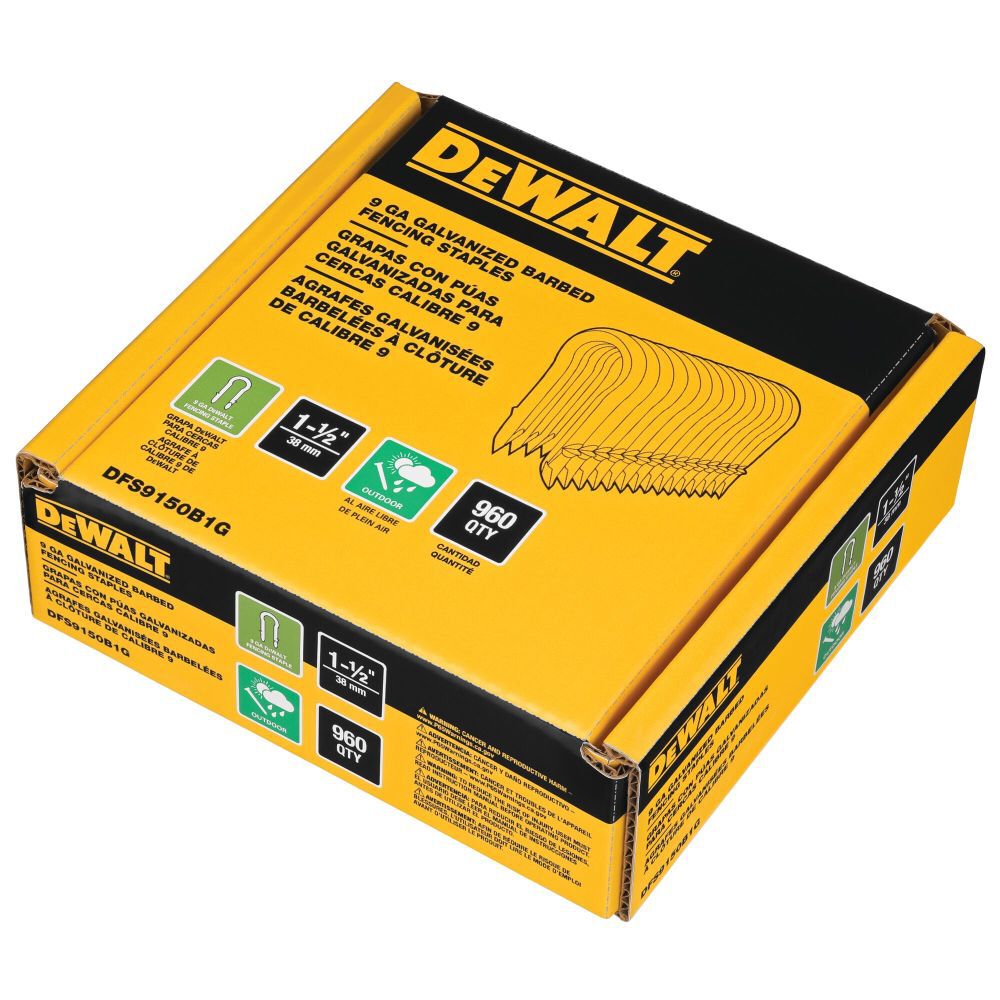 DeWalt DFS9150B1G 1.5IN 9GA GALV BARBED STAPLE 960 PK