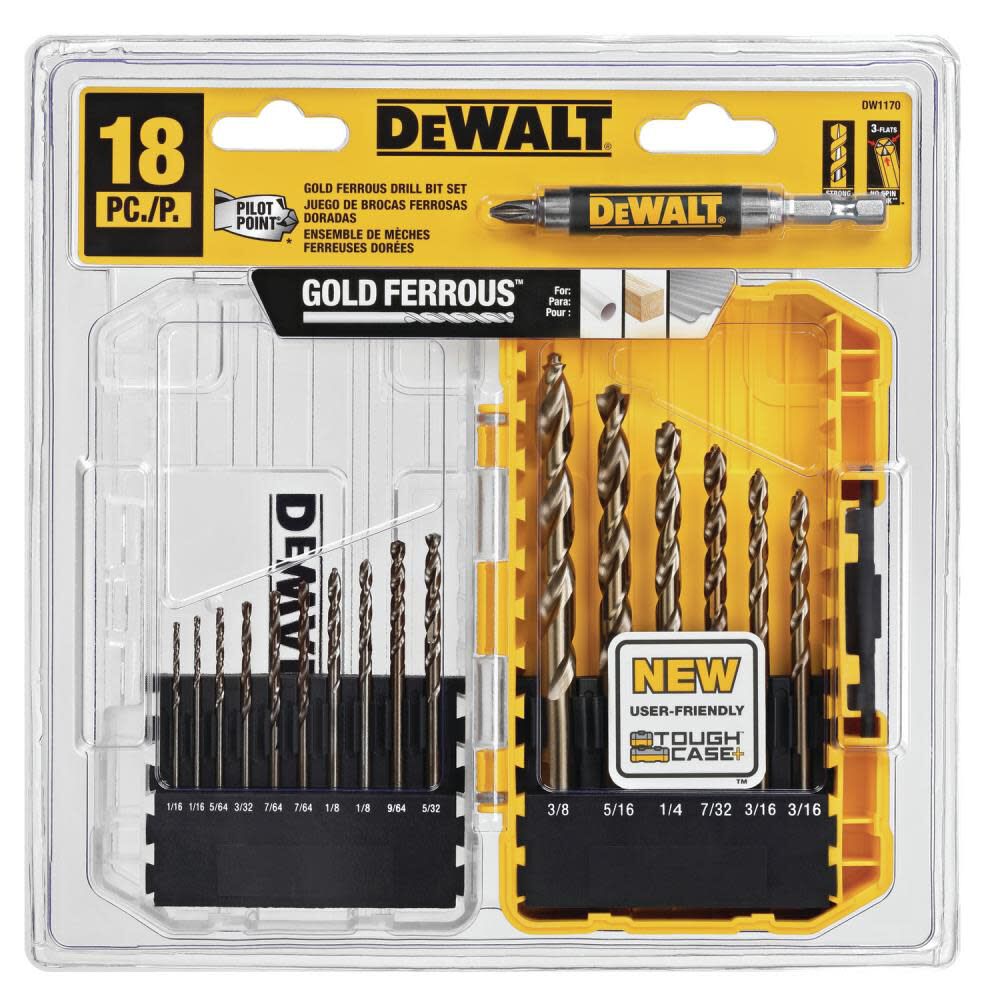 DeWalt DW1170 18PC DRILLING GOLD FERROUS UP TO 3/8 SET