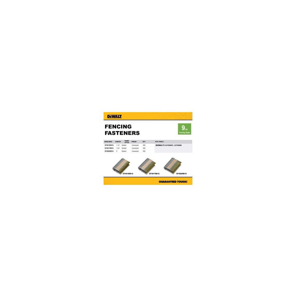 DeWalt DFS9200B1G 2IN 9GA GALV BARBED STAPLE 960 PACK