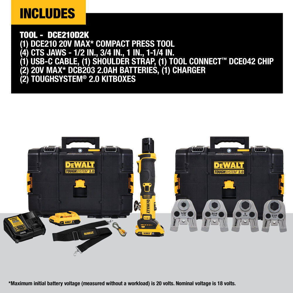 DeWalt DCE210D2K 20V COMPACT PRESS TOOL W/ JAWS