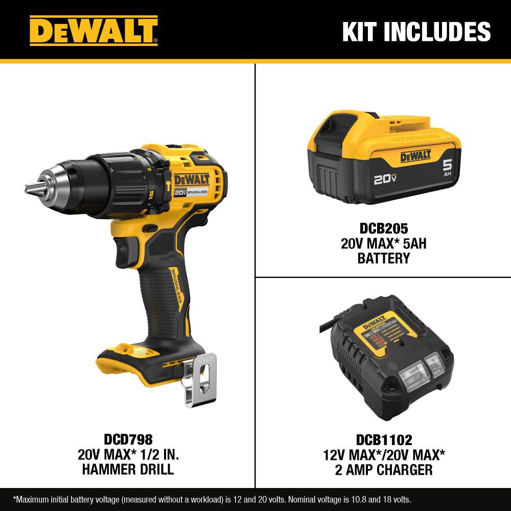 DeWalt DCD798P1 20V MAX 1/2 IN HAMMER DRILL KIT