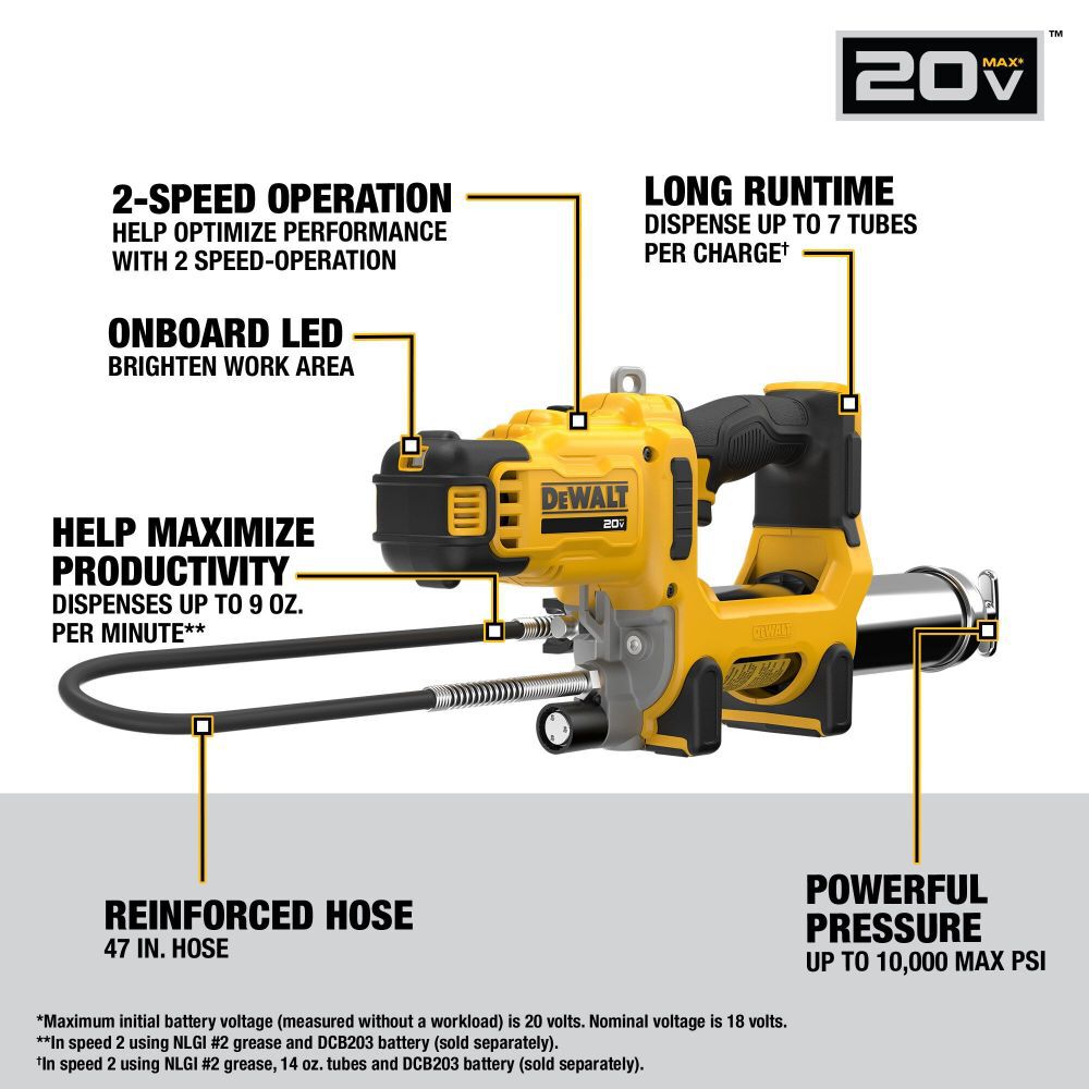 DeWalt DCGG581B 20V MAX Cordless 2-Speed Grease Gun