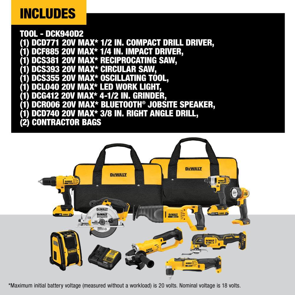 DeWalt DCK940D2 20V MAX LI-ION 9-TOOL COMBO KIT