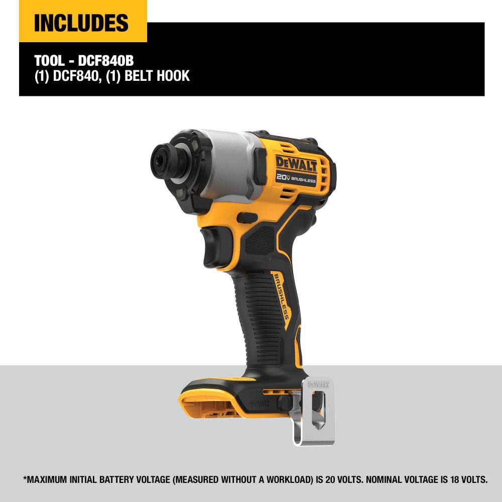 DeWalt DCF840B 20V MAX IMPACT DRIVER BARE