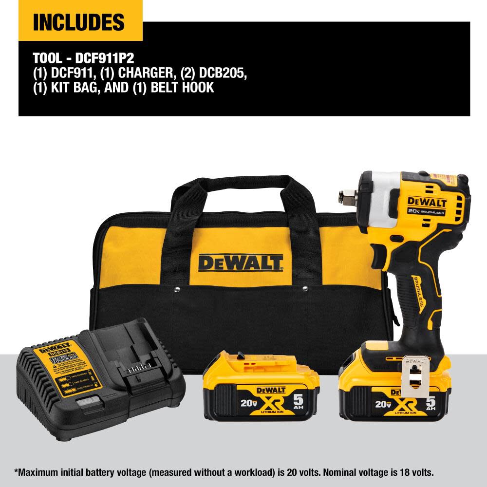 DeWalt DCF911P2 20V 1/2IN CMPCT IMP WRENCH KIT