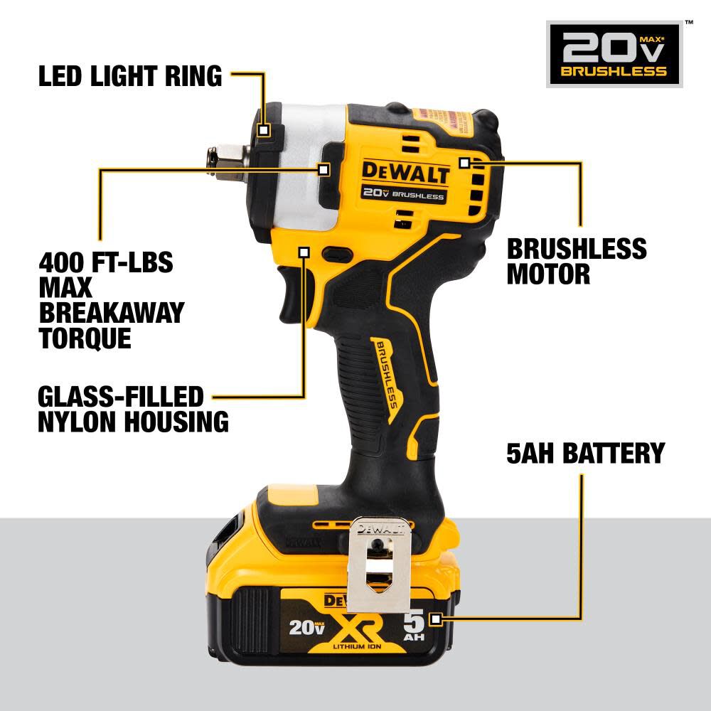 DeWalt DCF911P2 20V 1/2IN CMPCT IMP WRENCH KIT