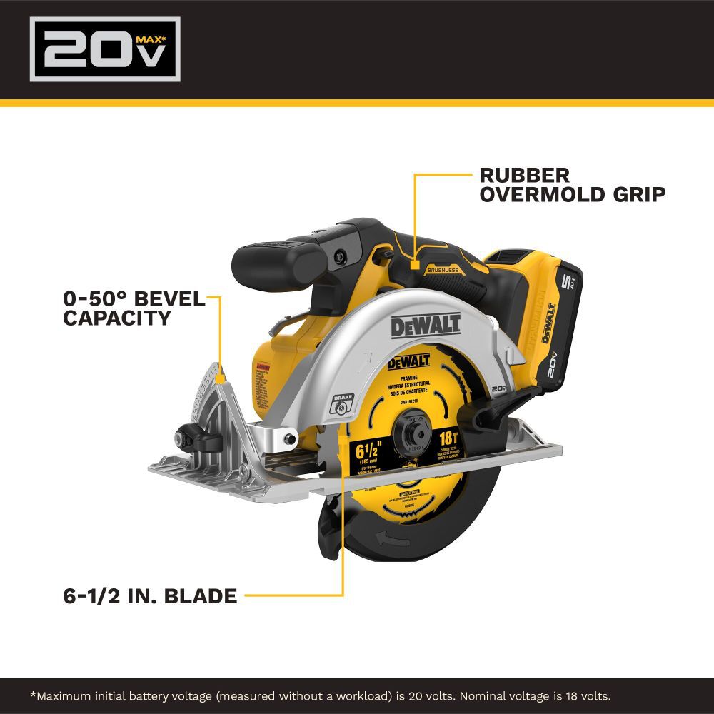 DeWalt DCS391P1 20V MAX 6-1/2IN CIRCULAR SAW KIT(5.0AH)