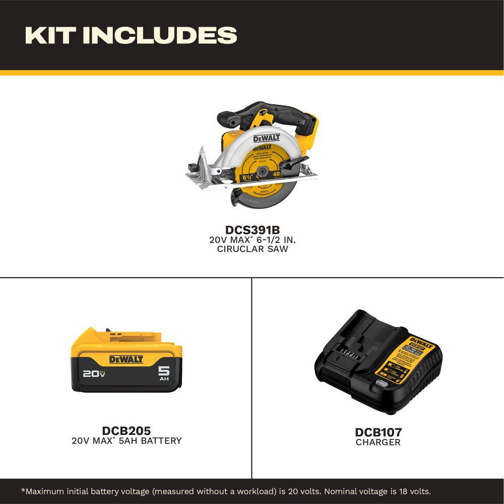 DeWalt DCS391P1 20V MAX 6-1/2IN CIRCULAR SAW KIT(5.0AH)