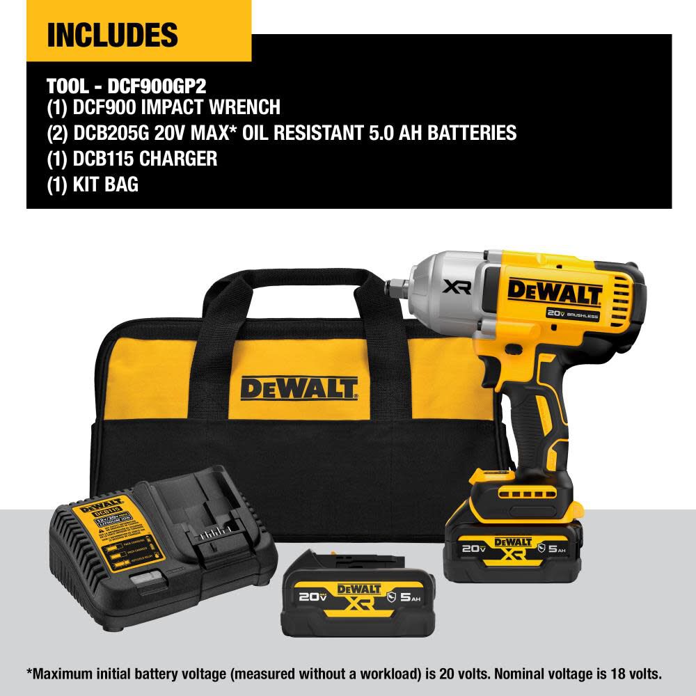 DeWalt DCF900GP2 1/2IN HIGH TORQUE IW KIT W/ GFN BATTERIE