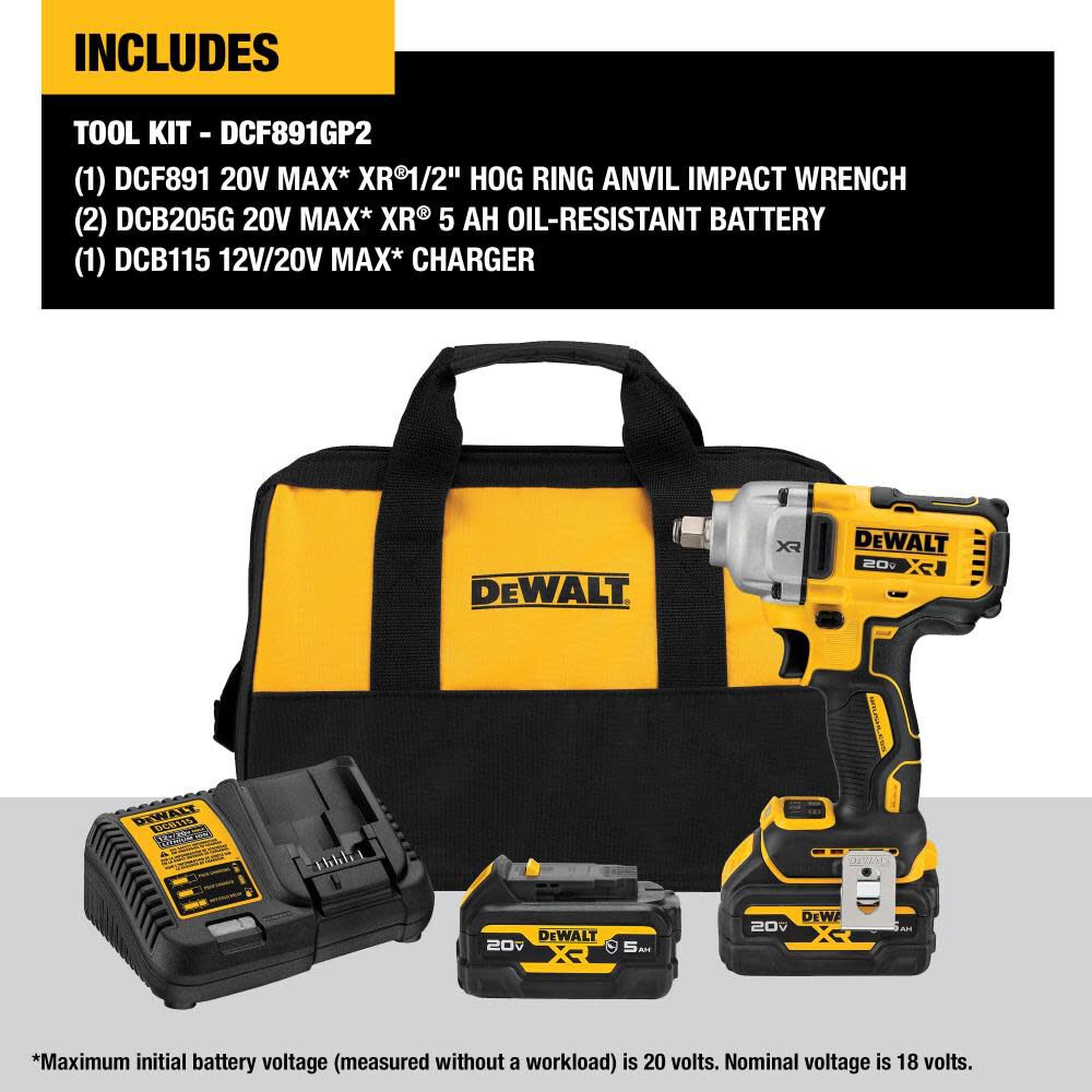 DeWalt DCF891GP2 20V MAX 1/2IN MID-RANGE IW W/DT KIT